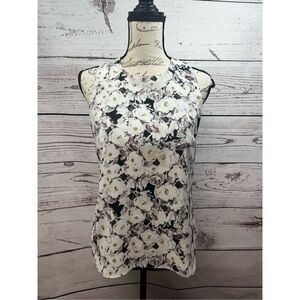 Sheer Floral Sleeveless Mock‎ Neck Top Women White Black Flower Print Blouse